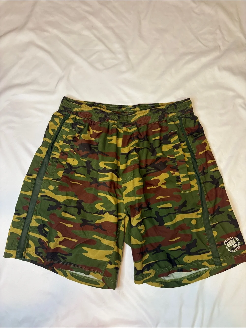 Feed Me Fight Me Men's Large Woodland Camo Workout Gym Mesh See Through Shorts